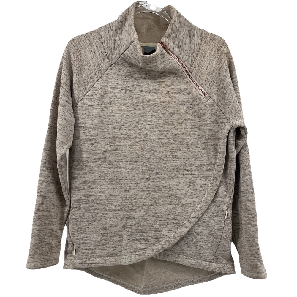 Athleta Women Sweatshirt Cross Front Funnel Neck Rose Gold Sz Medium Zip Pockets